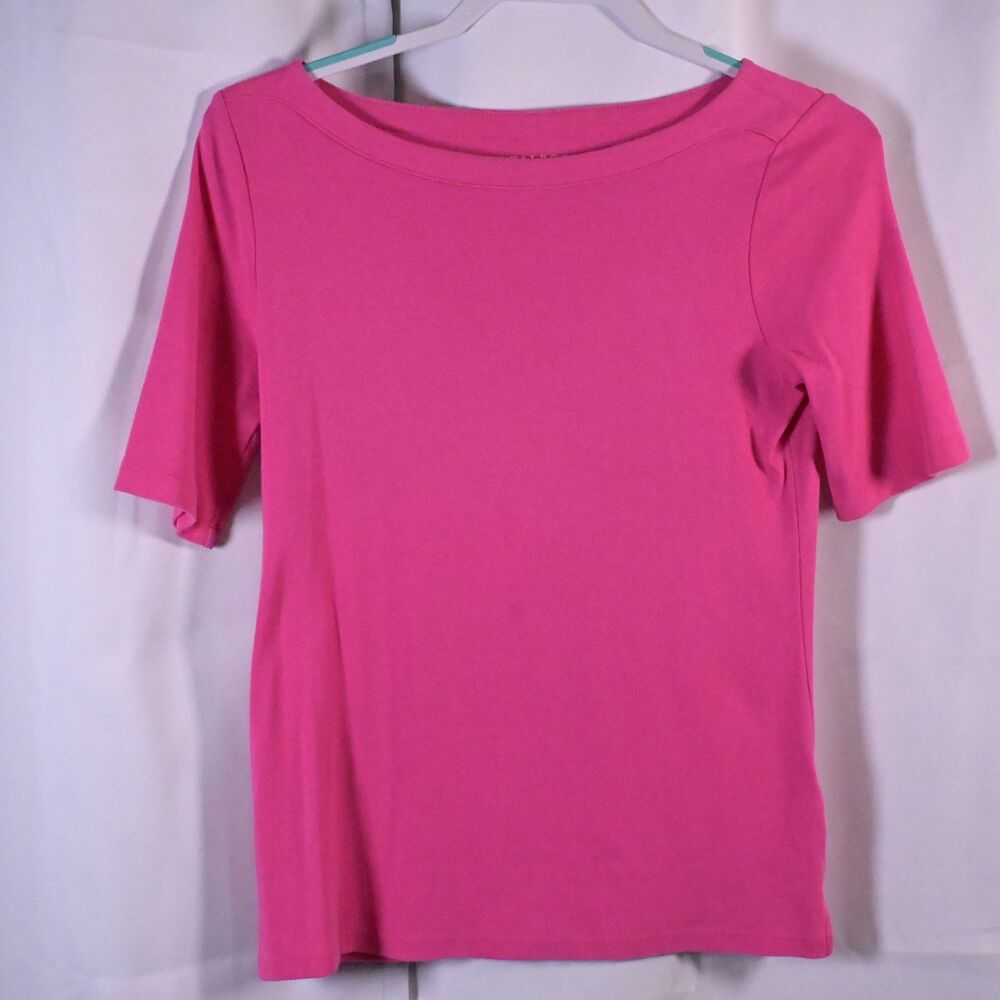 Talbots Womens XS Pink Short Sleeve Boat Neck Stretch Weekend Tee